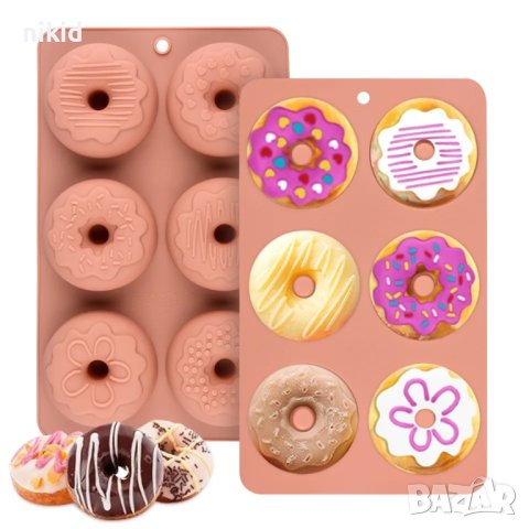 6 Големи понички донът донъти с поръски силиконов молд форма декорация торта фондан шоколад и др.