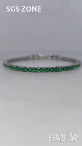 КЛАСИЧЕСКА ТЕНИС ГРИВНА ОТ СРЕБРО 925 СЪС ЗЕЛЕН ТОПАЗ, снимка 8 - Гривни - 52711324