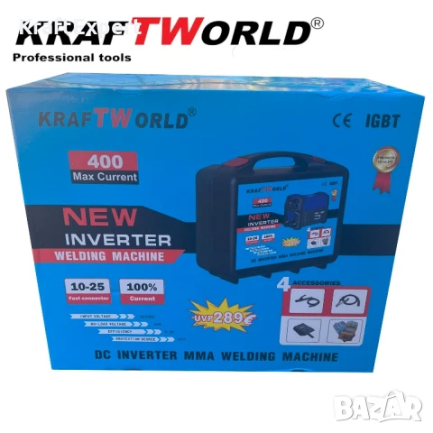 Инверторен Електрожен 400А KraftWorld + Соларна Маска – с Дисплей, Куфар, Кабели, Маска, Чукче, снимка 8 - Други инструменти - 50575979