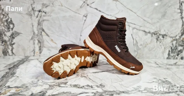 Мъжки зимни обувки Puma в кафяво , снимка 2 - Мъжки боти - 56150566