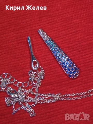 СТАРИ ПОСРЕБРЕНА НЕЖНА ВЕРИЖКА и ВИСУЛКА с КРИСТАЛИ 25168