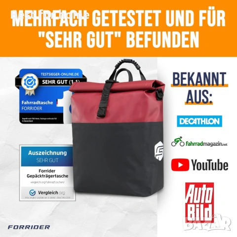 Велосипедна чанта Forrider, водоустойчива чанта за багаж с презрамка за рамо, снимка 5 - Спортна екипировка - 53659010