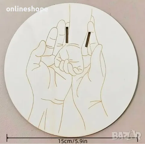 Дървена визитка за бебе с място за гривна / Модел 2, снимка 3 - Други - 48780534