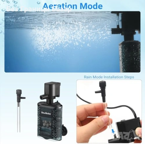 Нов Тих вътрешен филтър за аквариум 3-15G с активен въглен + гъба, снимка 2 - Оборудване за аквариуми - 53697348