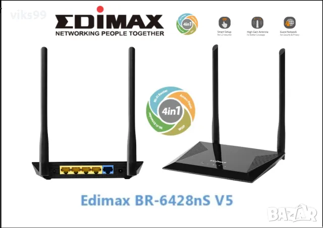 Wi-Fi Рутер EDIMAX BR-6428nS V5 4-в-1, снимка 1 - Рутери - 48754893