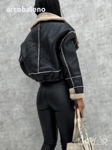 Дамско кожено яке от изкуствена агнешка вълна в мотоциклетен стил, 3цвята, снимка 7 - Якета - 42600597