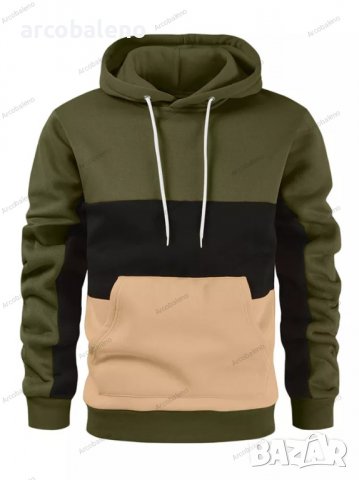 Мъжки суичър с полар с цветни блокове и качулка, 6цвята, снимка 4 - Суичъри - 39139837