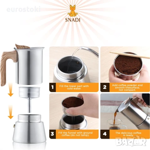 Snadi - Италианска кафемашина за мока. Подходяща за индукция, керамичен котлон, електричество и газ, снимка 2 - Съдове за готвене - 51110047