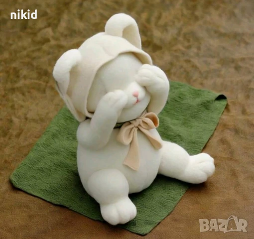 3D Заек Зайче със шапка и прикрити очи силиконов молд форма фондан шоколад гипс свещ декор, снимка 3 - Форми - 50568704