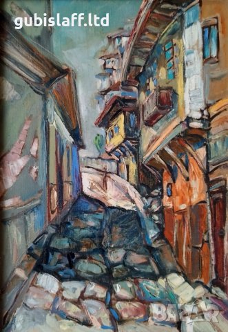 Стара картина, Изглед от Пловдив, 1980-те год., снимка 2 - Картини - 27527295