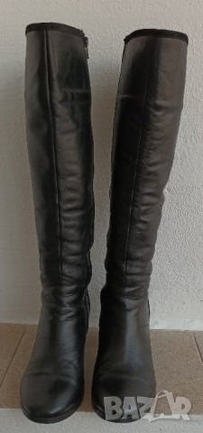 Дълги черни ботуши от естествена кожа с ток., снимка 1