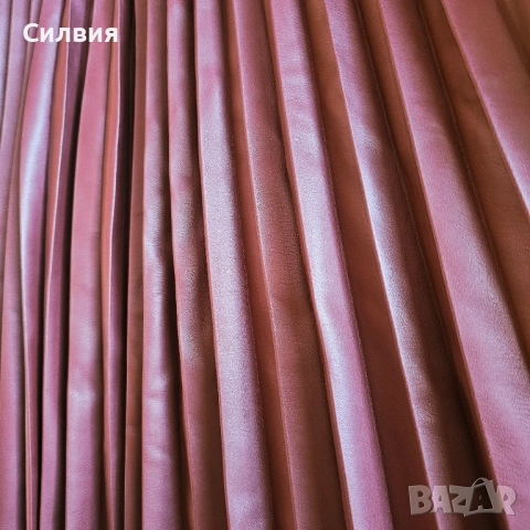 Тъмночервена (бордо) дълга плисирана кожена пола "Zara", размер М, снимка 6 - Поли - 52409439