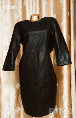 М/ L Черна рокля от кожа и стегнато трико с дълъг ръкав, снимка 2 - Рокли - 36253914