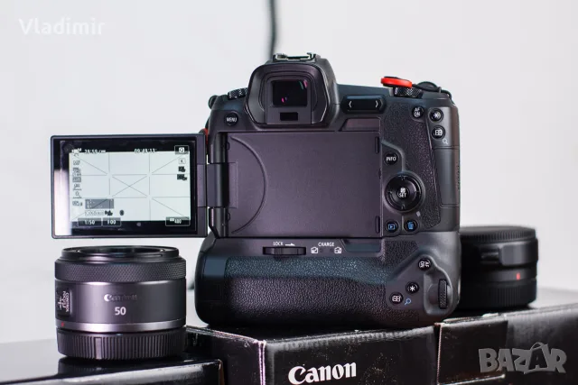Canon EOS R + оригинален Battery Grip + 3 батерии + RF 50mm f/1.8, снимка 2 - Фотоапарати - 56324140