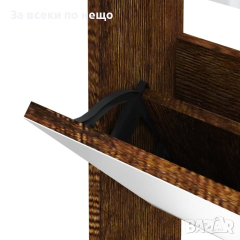 Шкаф за обувки с огледало, 3 нива, опушен дъб, 63x17x102,5 см, снимка 5 - Шкафове - 44380546