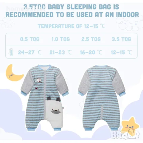 Висококачествен спален чувал със сваляеми ръкави 9-12м / 80см, LEERIJA/VINE BABY, снимка 6 - Бебешки гащеризони - 48406301