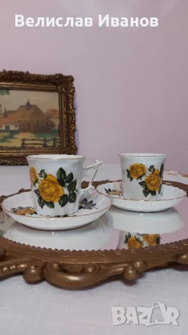 2 порцеланови двойни сета с жълти рози.Rheinpfalz Hartporzellan, Германия, снимка 1