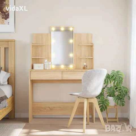 vidaXL Тоалетка с LED лампи, сонома дъб, 96x40x142 см, снимка 2 - Тоалетки - 56148096