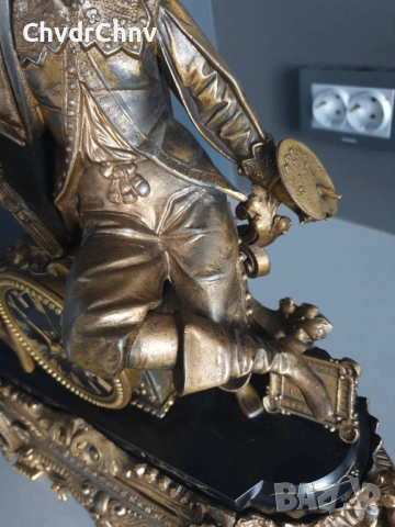 Франция 1800-те/46см-7кг стар френски каминен часовник/метална ЦАМ фигура-мрамор, снимка 9 - Антикварни и старинни предмети - 52465562