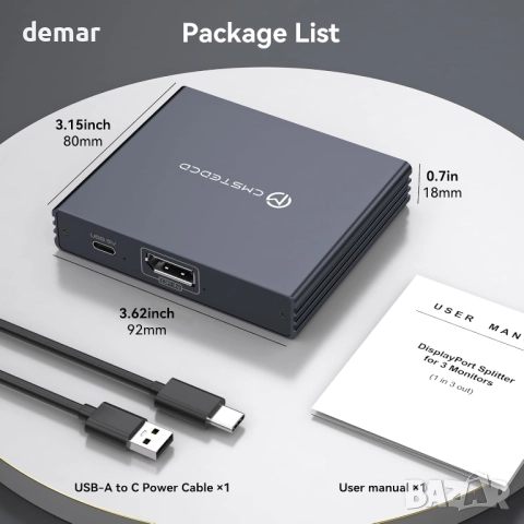 VEDINDUST DisplayPort сплитер 1 вход/3 изхода DP към HDMI и двоен DP, снимка 7 - Кабели и адаптери - 52846563