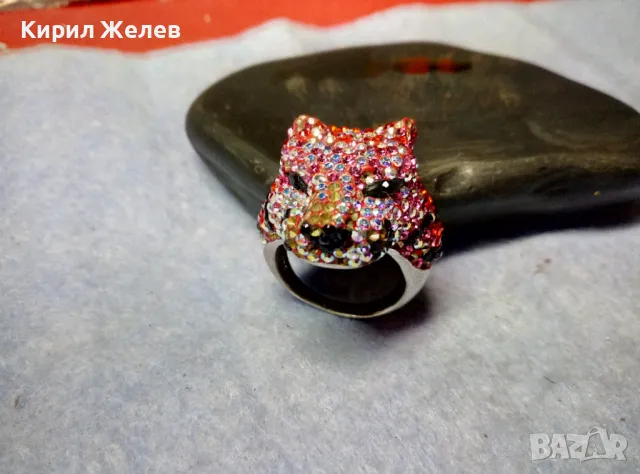 ФИГУРАЛЕН СКЪПОЦЕНЕН СРЕБЪРЕН ПРЪСТЕН РОДИРАНО СРЕБРО 925 СЛАДКА МУЦУНКА ЛЕОПАРД 33672, снимка 11 - Пръстени - 49427685