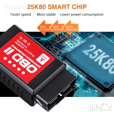 Audew OBDII WiFi скенер, четец на кодове, диагностика за автомобили, с 25K80 чип, снимка 2 - Аксесоари и консумативи - 40092086