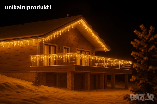 25м коледни външни лампички LED завеса студено бяла светлина с флаш ефект, снимка 2 - Декорация за дома - 52666615