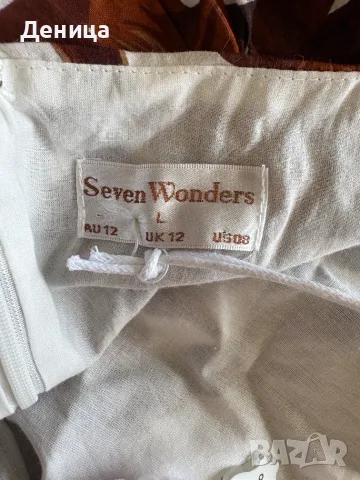 Нова лятна рокля Seven Wonders с тропически принт и шоколадови тонове (Размер L), снимка 6 - Рокли - 55811425