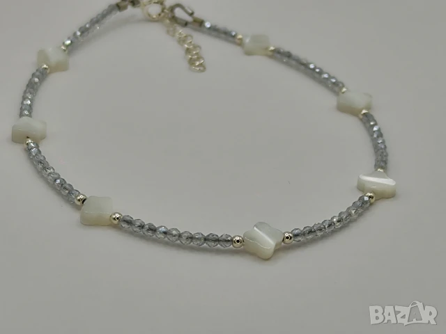 925 сребърна гривна за глезен със седеф, снимка 6 - Гривни - 50313065