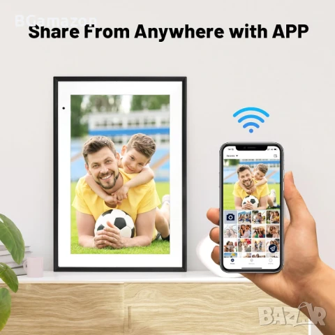 Чисто нова Цифрова фоторамка 10.1 инча WiFi IPS HD сензорен екран с 32GB приложени AiMOR (черна), снимка 1