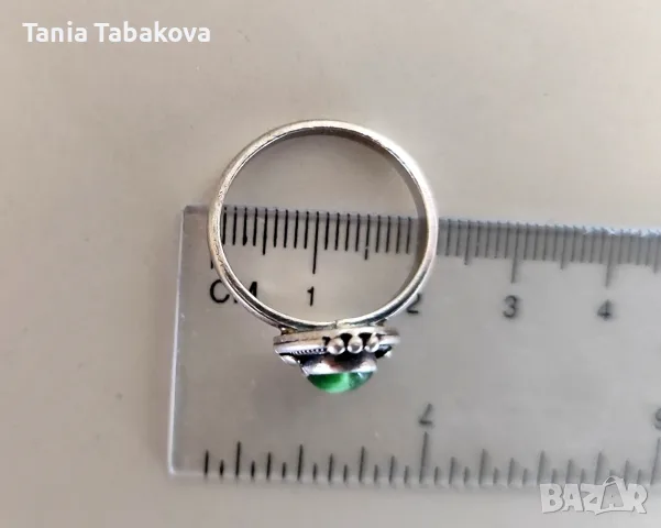 Сребърен винтидж пръстен с камък зелено котешко око , снимка 4 - Пръстени - 55887408