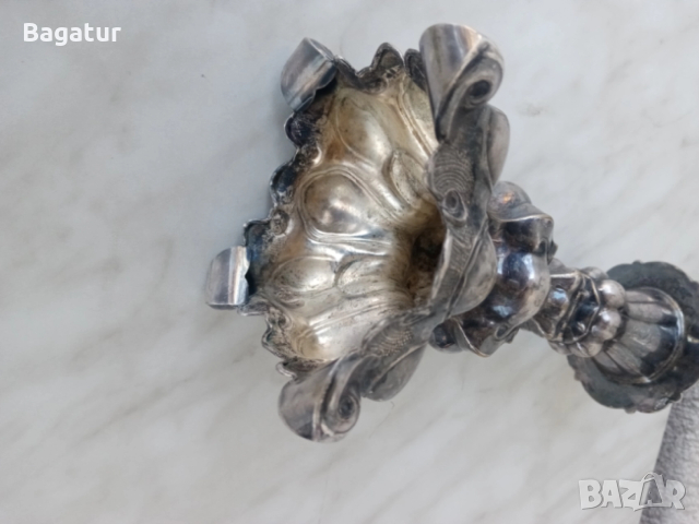 Фламандски свещник,19век,маркиран, арт нуво, посребрен, Ррр!, снимка 3 - Антикварни и старинни предмети - 52525671