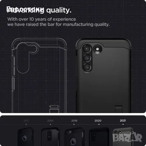 Калъф Spigen Tough Armor, проектиран за Samsung Galaxy S21 FE (2021) – черен, снимка 3 - Калъфи, кейсове - 49785650