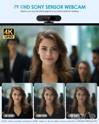 MOERTEK 4K UHD уеб камера, WDR, AI проследяване, вградени двойни микрофони с шумопотискане, снимка 5 - Друга електроника - 47764397