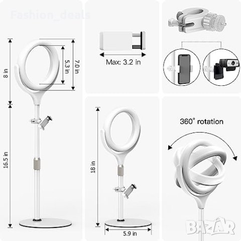 Нов LED Светлинен пръстен за бюро със стойка и държач за телефон/USB, снимка 2 - Чанти, стативи, аксесоари - 41551737