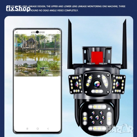 V380-A14 WIFI ТРОЙНА IP Камера ( APP:V380) Въртяща водоустойчива WiFi камера с 3 обектива, снимка 3 - Друга електроника - 53194650