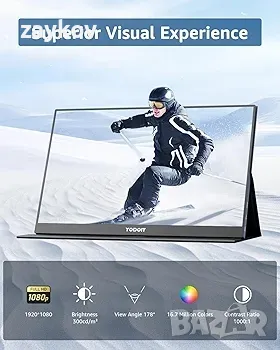 Преносим монитор Yodoit 15,6" 1920×1080 FHD екран на монитора IPS дисплей с USB тип C порт, снимка 7 - Монитори - 49392957