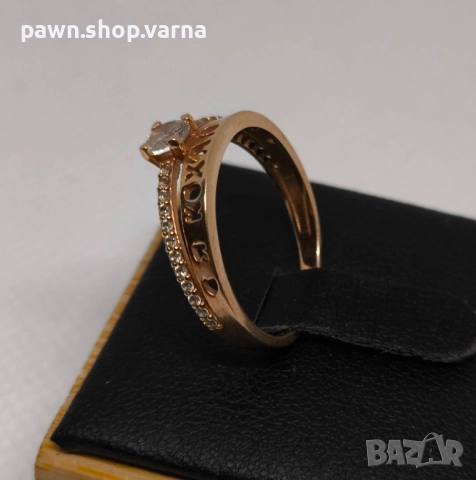 Златен пръстен с фианити – проба 585, снимка 6 - Пръстени - 52257498