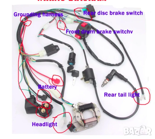 Пълна електро инсталация за 50CC 70CC 90CC 110CC, стандартен размер, 5-пинова система 9 в 1, снимка 2 - Части - 53480633