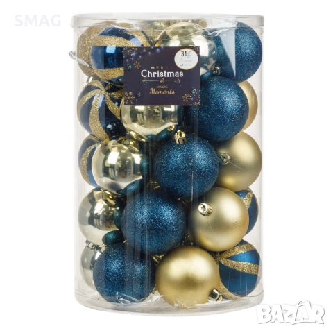 Комплект коледни топки сини и златисти 7 см 31 бр._1227506