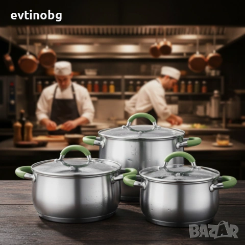 Комплект тенджери Swisgold – 3 броя, 5-слойно дъно - бързо и равномерно готвене, снимка 4 - Съдове за готвене - 53781751