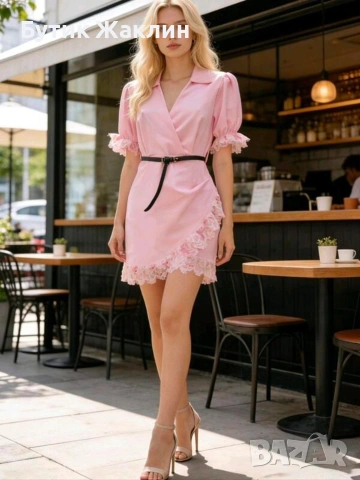 Елегантна рокля с дантела и колан, снимка 5 - Рокли - 53843019