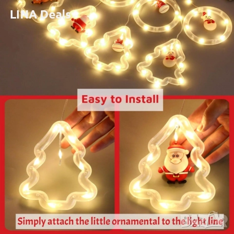 Светещ коледен гирлянд с рингове и малки коледни фигурки, снимка 4 - Декорация за дома - 52540714