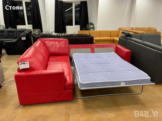 Червен кожен ълов диван "FREYA" с функция легло, снимка 6 - Дивани и мека мебел - 39700293