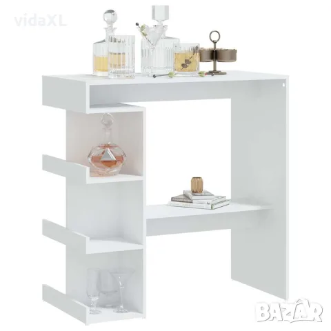 vidaXL Бар маса с рафтове, бяла, 100x50x101,5 см, инженерно дърво, снимка 4 - Маси - 56147830