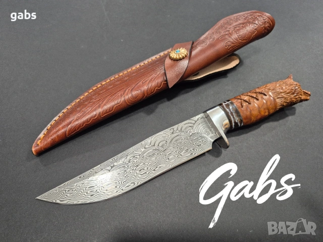 Японски ловен нож MYATO WOOLF DAMASK с кожена кания,LN429, снимка 2 - Ножове - 52662409