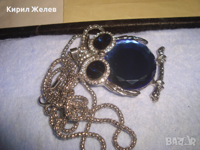 КРАСИВО КРИСТАЛНО СРЕБРИСТО БУХАЛЧЕ ФИГУРАЛЕН АРТ МЕДАЛЬОН с ВЕРИЖКА 8779, снимка 6 - Колиета, медальони, синджири - 36245891