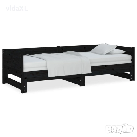 vidaXL Разтегателна кушетка, черна, борово дърво масив, 2x(90x190) см(SKU:820266), снимка 1