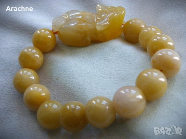 Гривна за късмет от меден нефрит - Pixiu