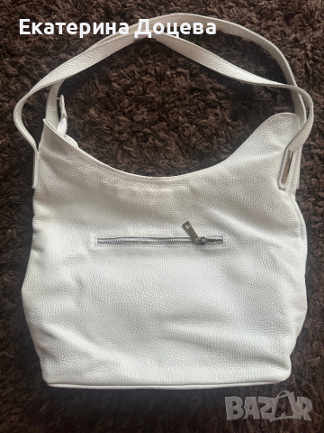 Бяла чанта естествена кожа, снимка 2 - Чанти - 52488182